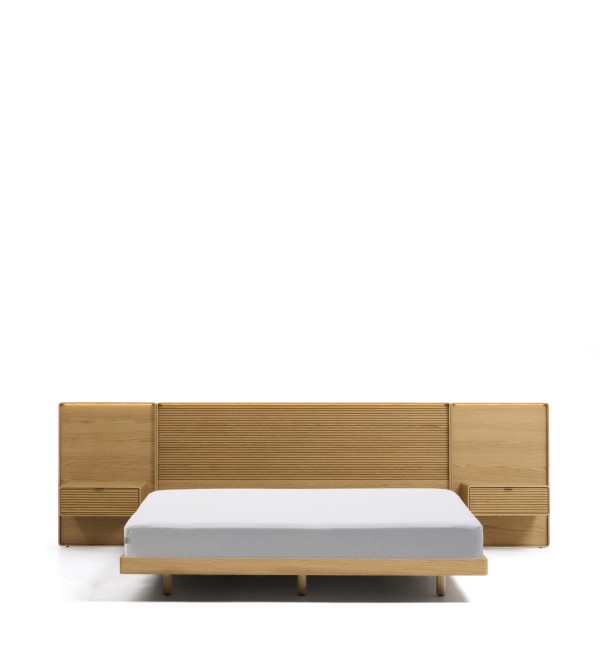 Кровать Norlen с 2 тумбочками из натурального шпона дуба, с подсветкой, 180 x 200 см