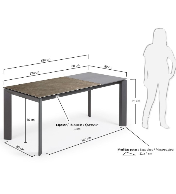Стол Atta 120 (180) x80 антрацит керамика Vulcano Ash