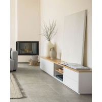 Тумба под ТВ Abilen шпон дуба и белый лак 200 x 44 cm