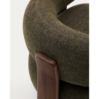 Granite Кресло из зеленого шенилла и массива ясеня в отделке орех