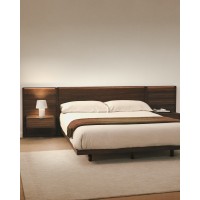 Изголовье кровати Norlen с двумя тумбочками из темного ореха LED, 316 см