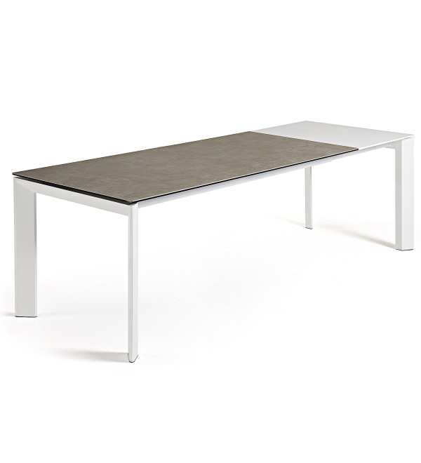 Стол Atta 160 (220)x90 керамика Vulcano Ash, белые ножки