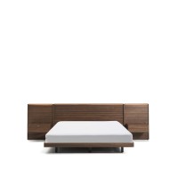 Кровать Norlen с 2 тумбочками из орехового шпона с темной отделкой LED 180 x 200 см