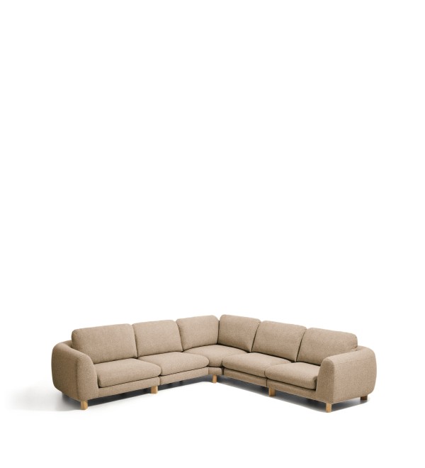 Угловой 5-местный светло-коричневый диван Vera с ножками из натурального ясеня, 330x330 см