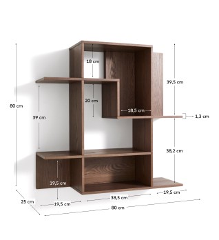 Модульный стеллаж Ina из ясеневого шпона с отделкой под орех, 80 x 80 см