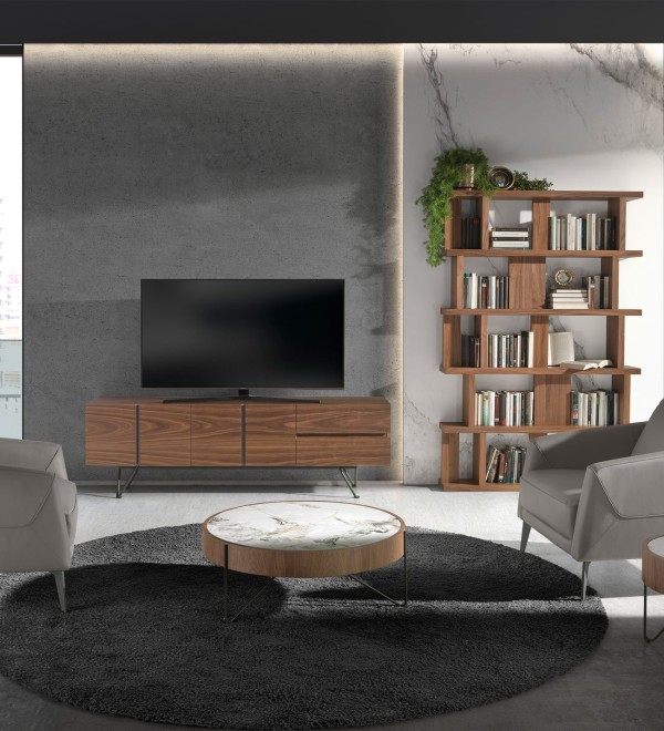 Круглый журнальный столик 2138/MH2303A из ореха и мраморной керамики