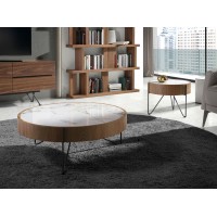 Круглый журнальный столик 2138/MH2303A из ореха и мраморной керамики