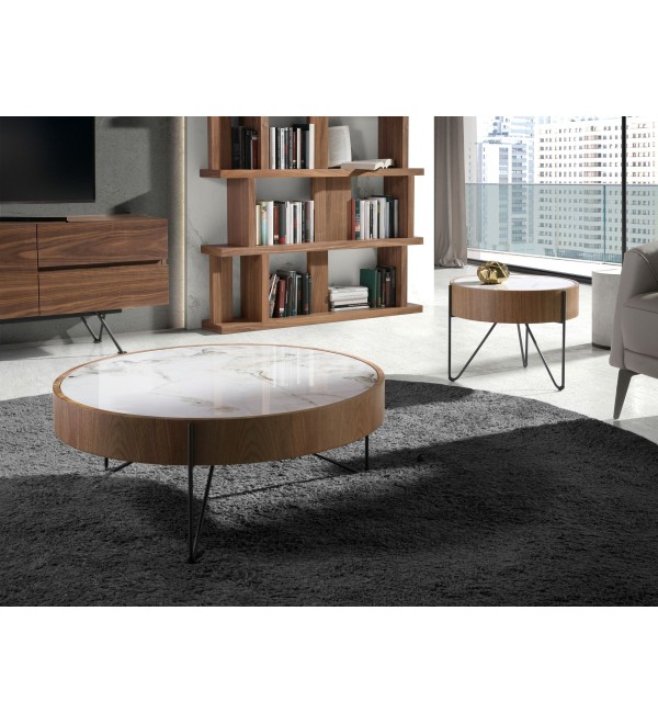 Круглый журнальный столик 2138/MH2303A из ореха и мраморной керамики