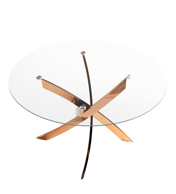 Круглый обеденный стол 1169 из стекла и стали цвета розового золота Ø120