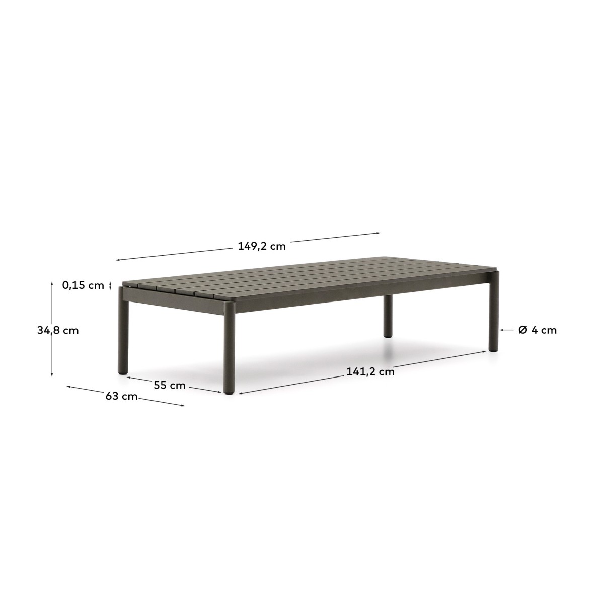 Журнальный столик Sorells из зеленого алюминия 63 x 149 см
