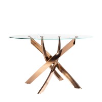 Круглый обеденный стол 1169 из стекла и стали цвета розового золота Ø140