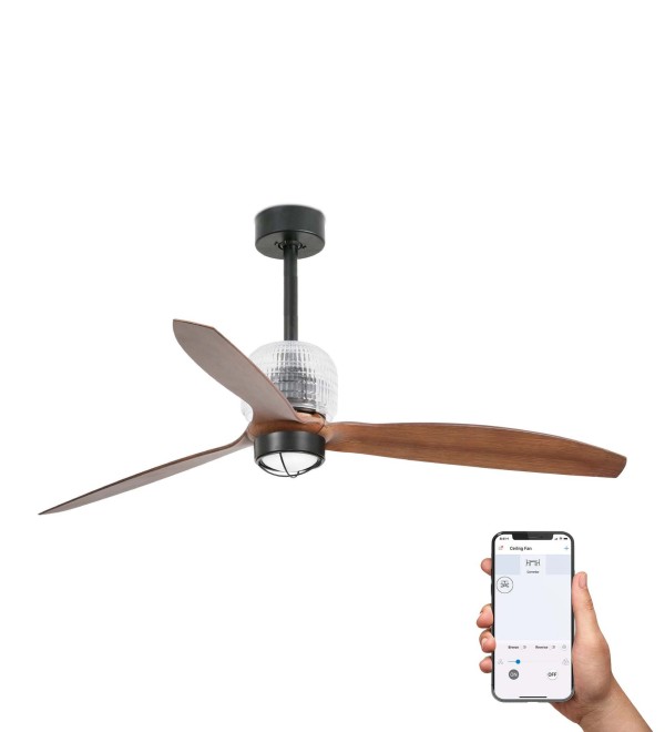 Потолочный вентилятор DECO FAN M, черный/ореховый, 3000K, TUYA