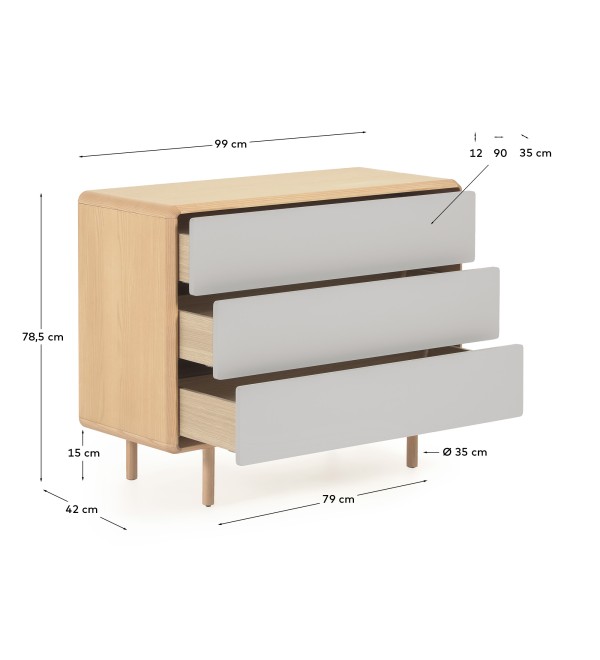 Комод Anielle из массива ясеня с тремя ящиками 98,9 x 78 см