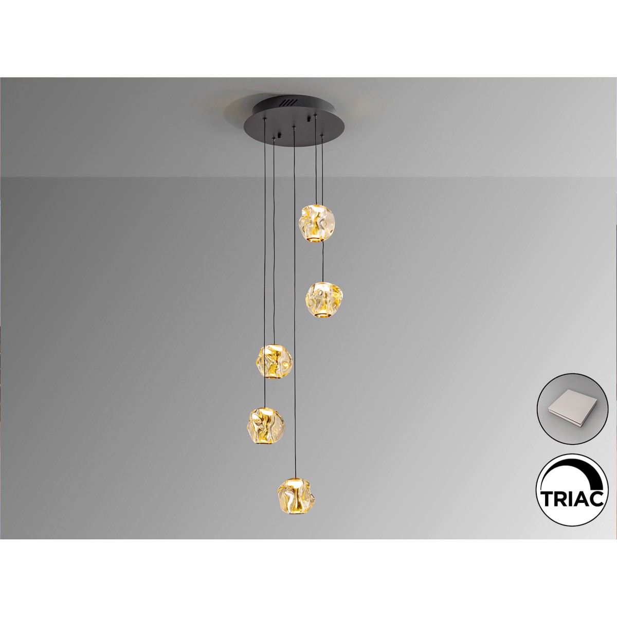 Люстра Zaria 5L черный/бронзовый/янтарный D25 DIM