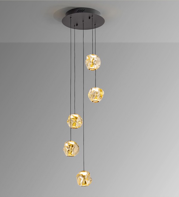 Люстра Zaria 5L черный/бронзовый/янтарный D25 DIM