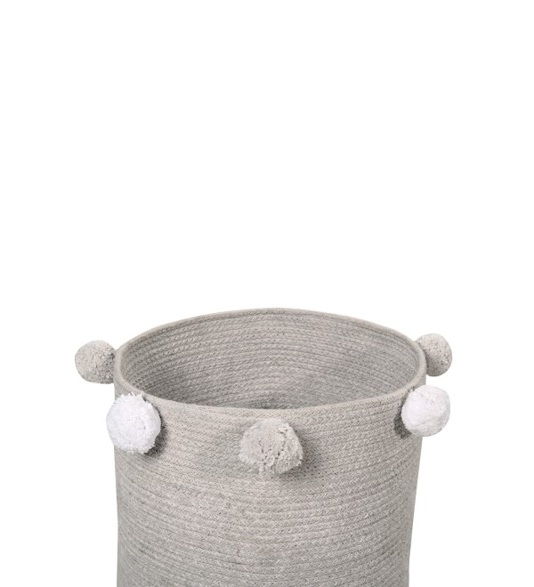 Корзина с помпонами серая 30*30*30