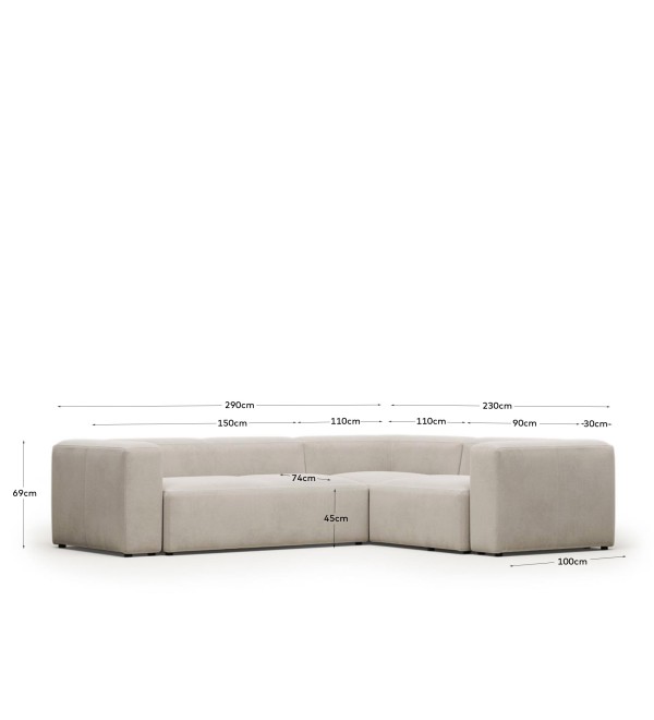 Угловой 3-х местный диван Blok 290 x 230 cm бежевый