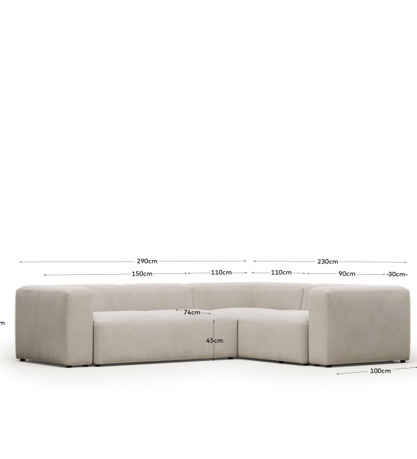 Угловой 3-х местный диван Blok 290 x 230 cm бежевый