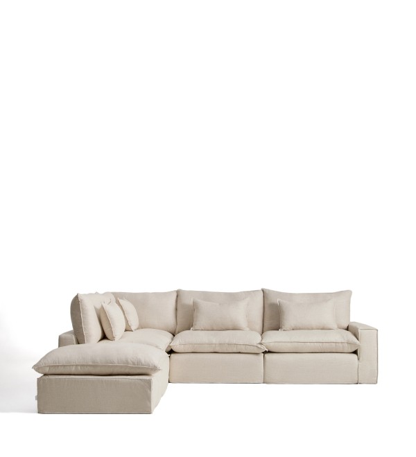 Угловой модульный диван Anarela бежевый из льна и вискозы со съемным чехлом, 307 x 347