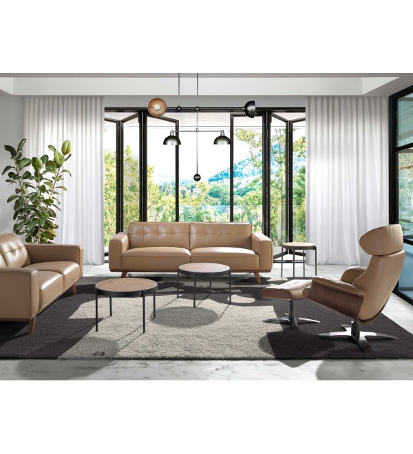 Поворотный пуфик 5088/A928-OT-M5668 обитый кожей песочного цвета