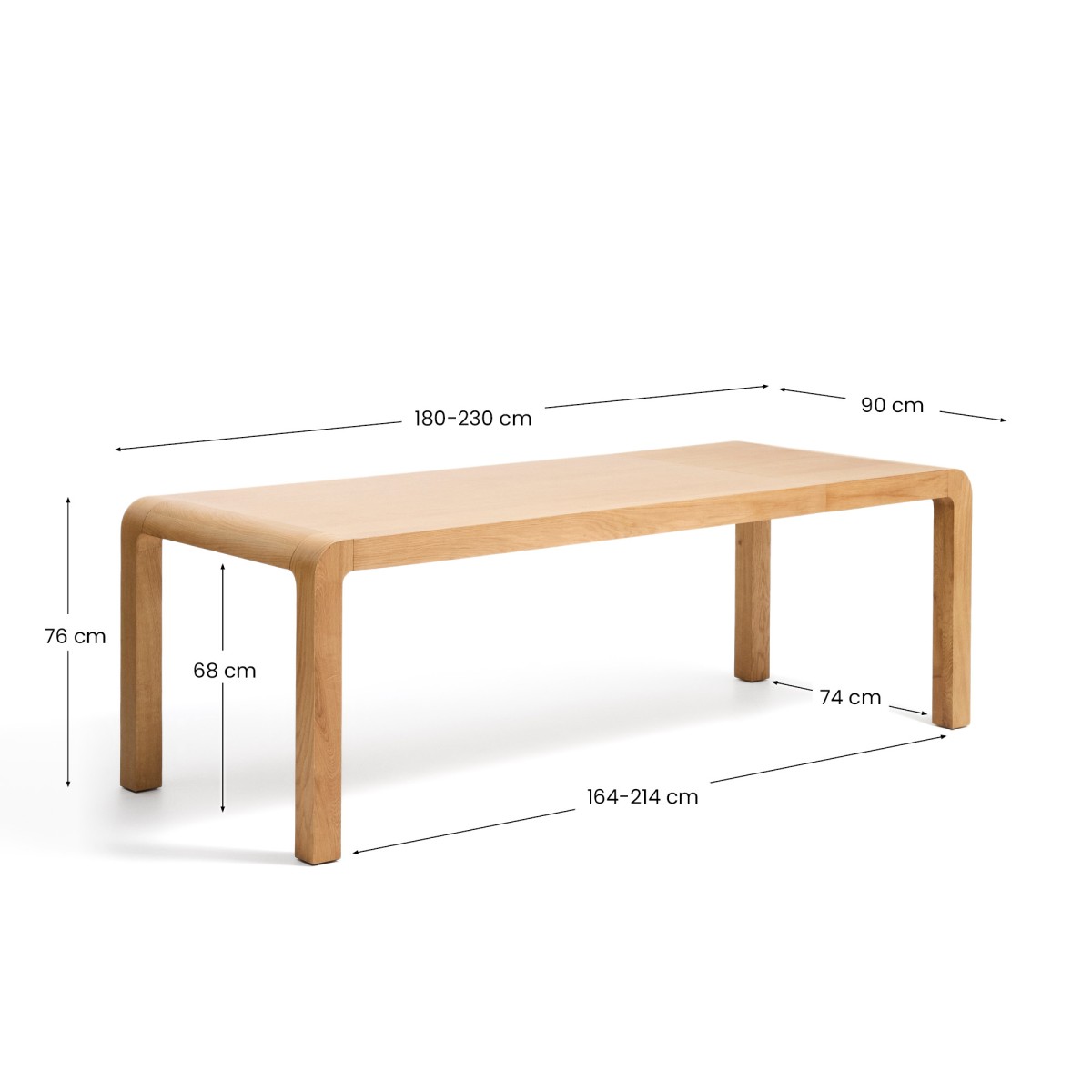 Раздвижной стол Erisia из массива дуба с натуральной отделкой, 180 (230) x 90 см