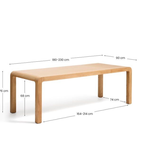 Раздвижной стол Erisia из массива дуба с натуральной отделкой, 180 (230) x 90 см