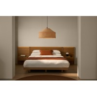 Кровать Norlen с 2 тумбочками из натурального шпона дуба, с подсветкой, 180 x 200 см