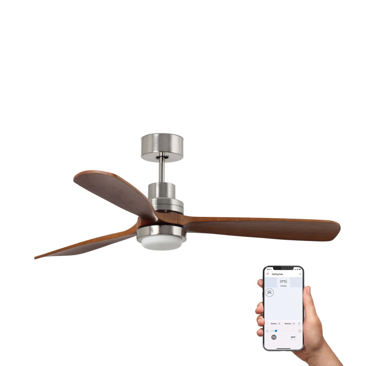 Потолочный вентилятор LANTAU XL Ш1680 DC матовый никель/орех 3P LED 15W TUYA