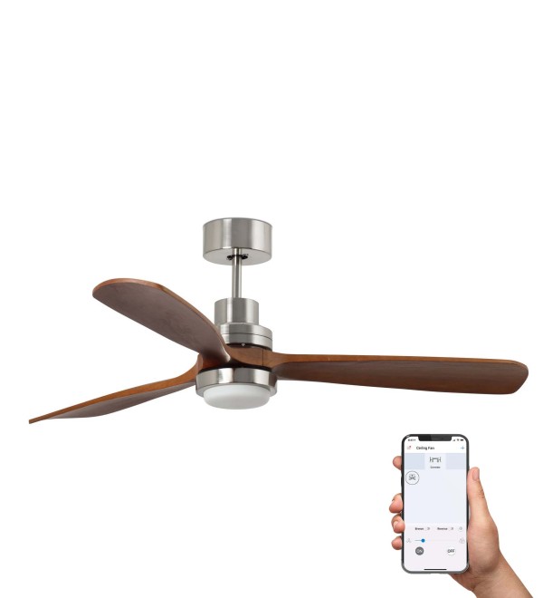 Потолочный вентилятор LANTAU XL Ш1680 DC матовый никель/орех 3P LED 15W TUYA