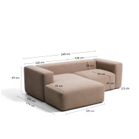 Двухместный диван Blok с шезлонгом из коричневой синели, 240 см