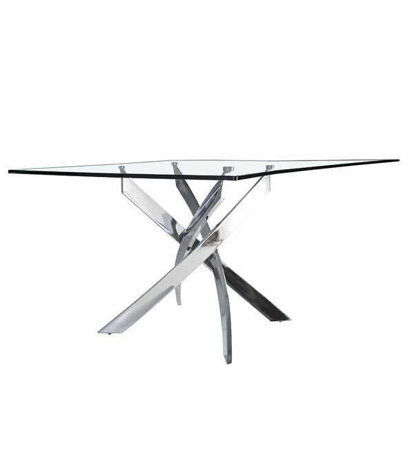 Стол обеденный прямоугольный F2133 /1061 стекло 140x95 с ножками из нержавеющей стали