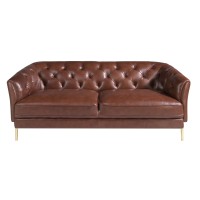 Диван 2-х местный 6139/KF106-2P-M1595 кожаный с золотистыми стальными ножками