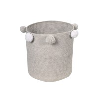 Корзина с помпонами серая 30*30*30