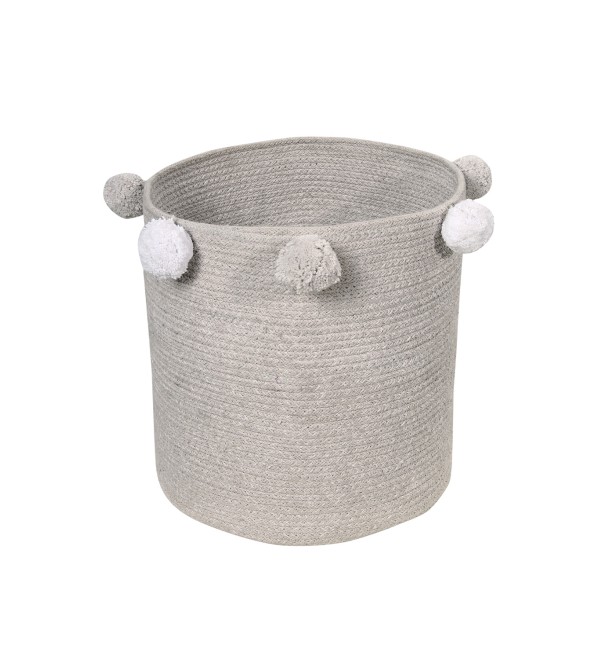 Корзина с помпонами серая 30*30*30