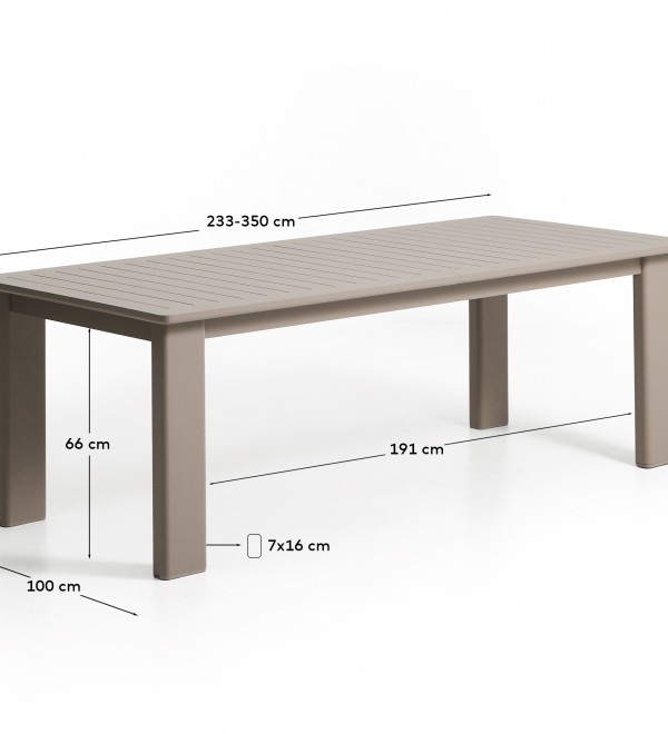Раздвижной стол Livorno из алюминия цвета таупе, 233(350) x 100 см
