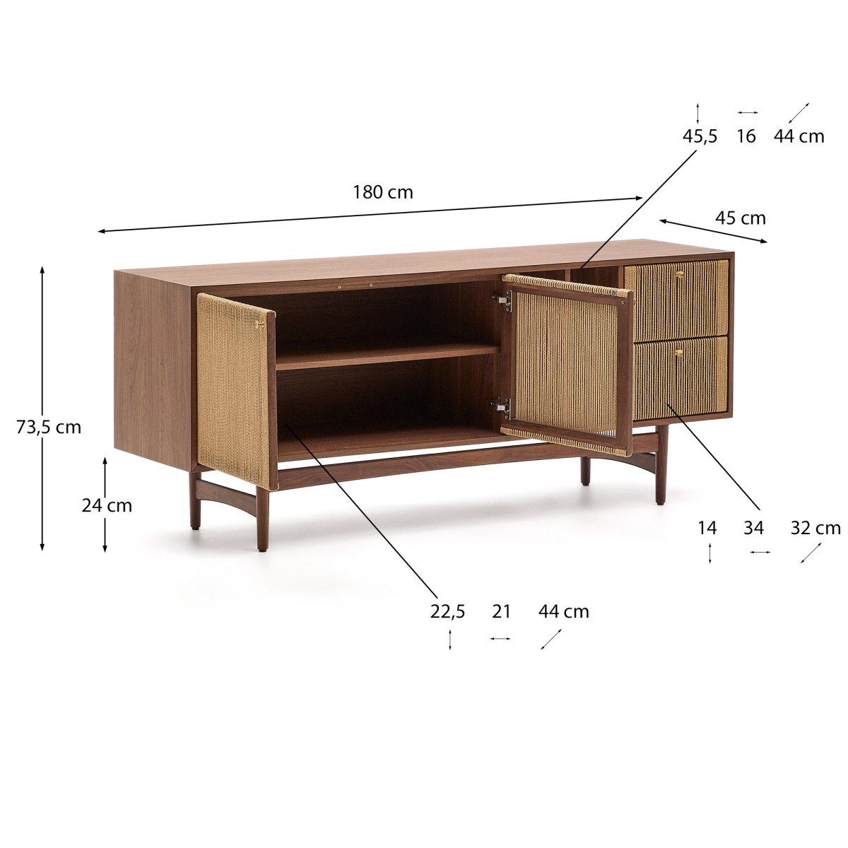 Сервант Elan 2 дверцы и 2 ящика шпон и массив ореха и шнур
