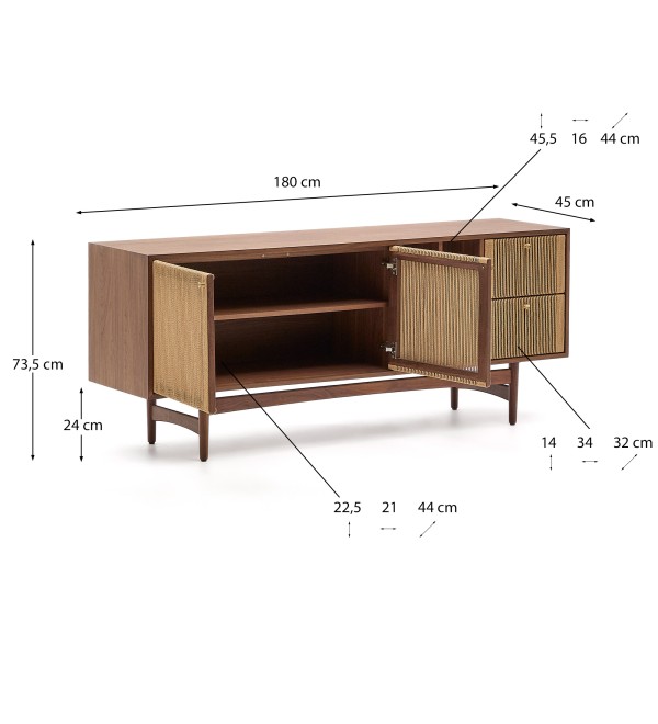 Сервант Elan 2 дверцы и 2 ящика шпон и массив ореха и шнур