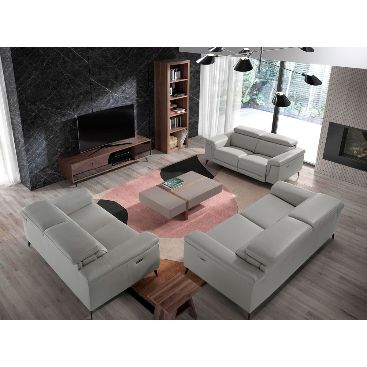 Диван 3-х местный с реклайнером 5319-3P-M5653 /6108 серый кожаный