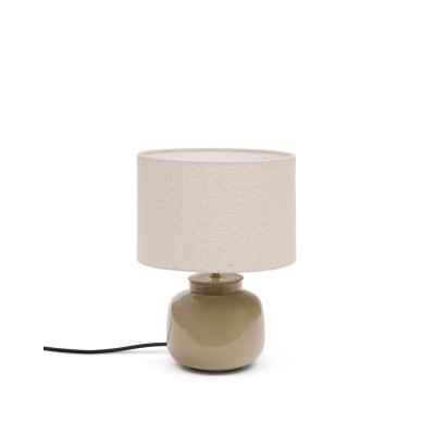 Керамическая настольная лампа Tay зеленая - бежевый лен