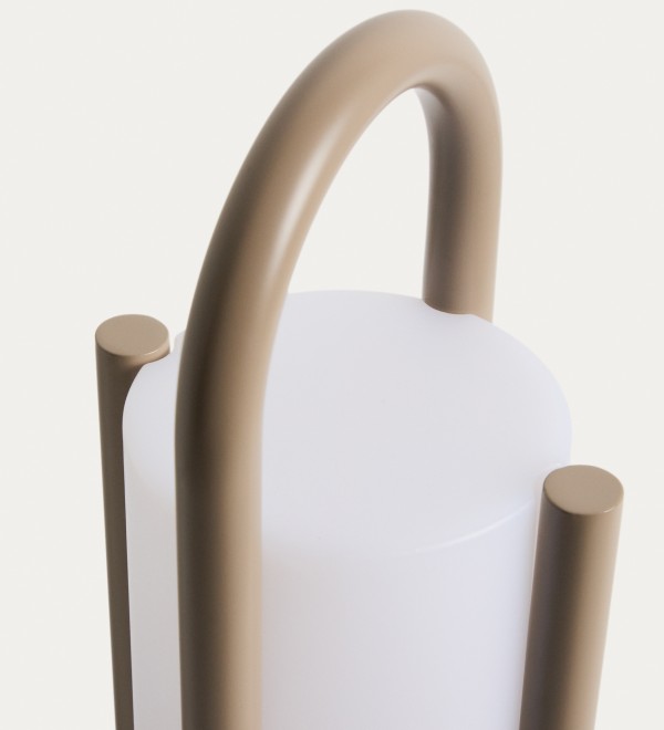 Большая портативная настольная лампа Leros из полиэтилена и стали бежевого цвета