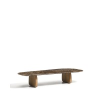 Журнальный столик Pirita из коричневого мрамора с ножками из дуба с натурально отделкой, 147 x 65 см