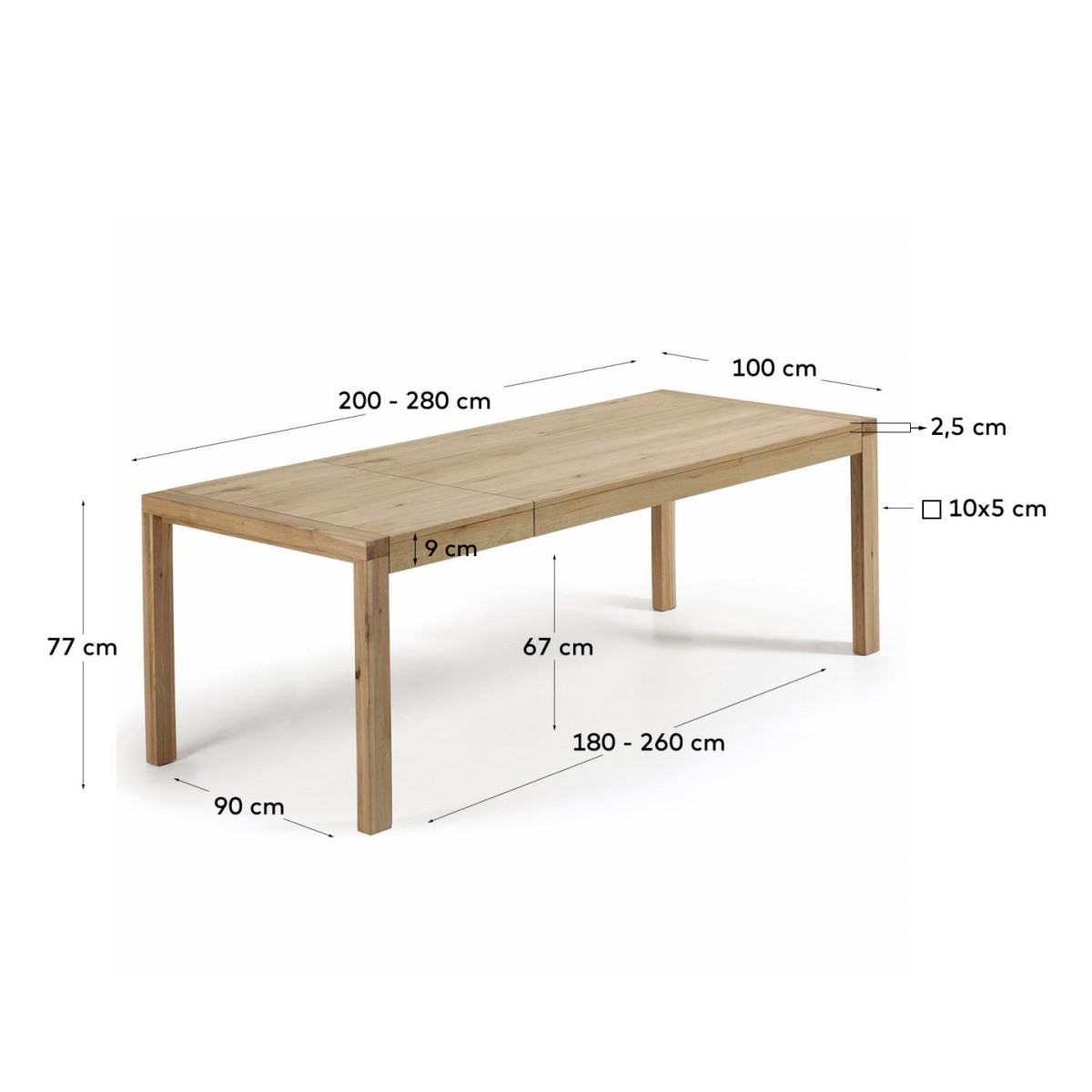 Обеденный стол Vivy 200(280)x100 дуб натуральный