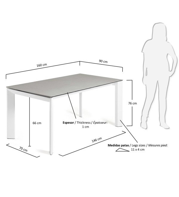 Стол Atta 160 (220) x90 белый керамика