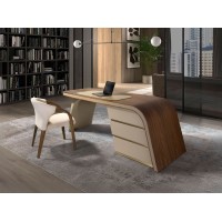 Письменный стол 3268/DS-23006 из ореха и кремовой экокожи