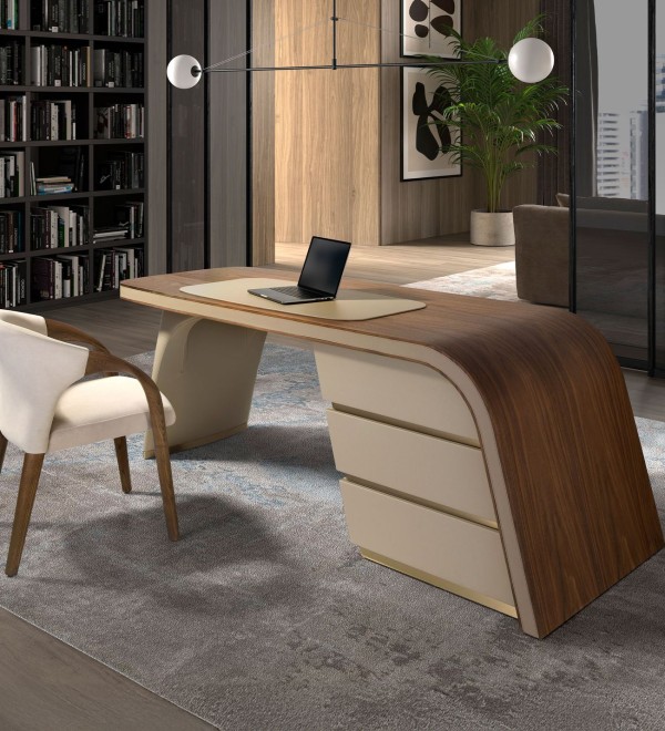 Письменный стол 3268/DS-23006 из ореха и кремовой экокожи