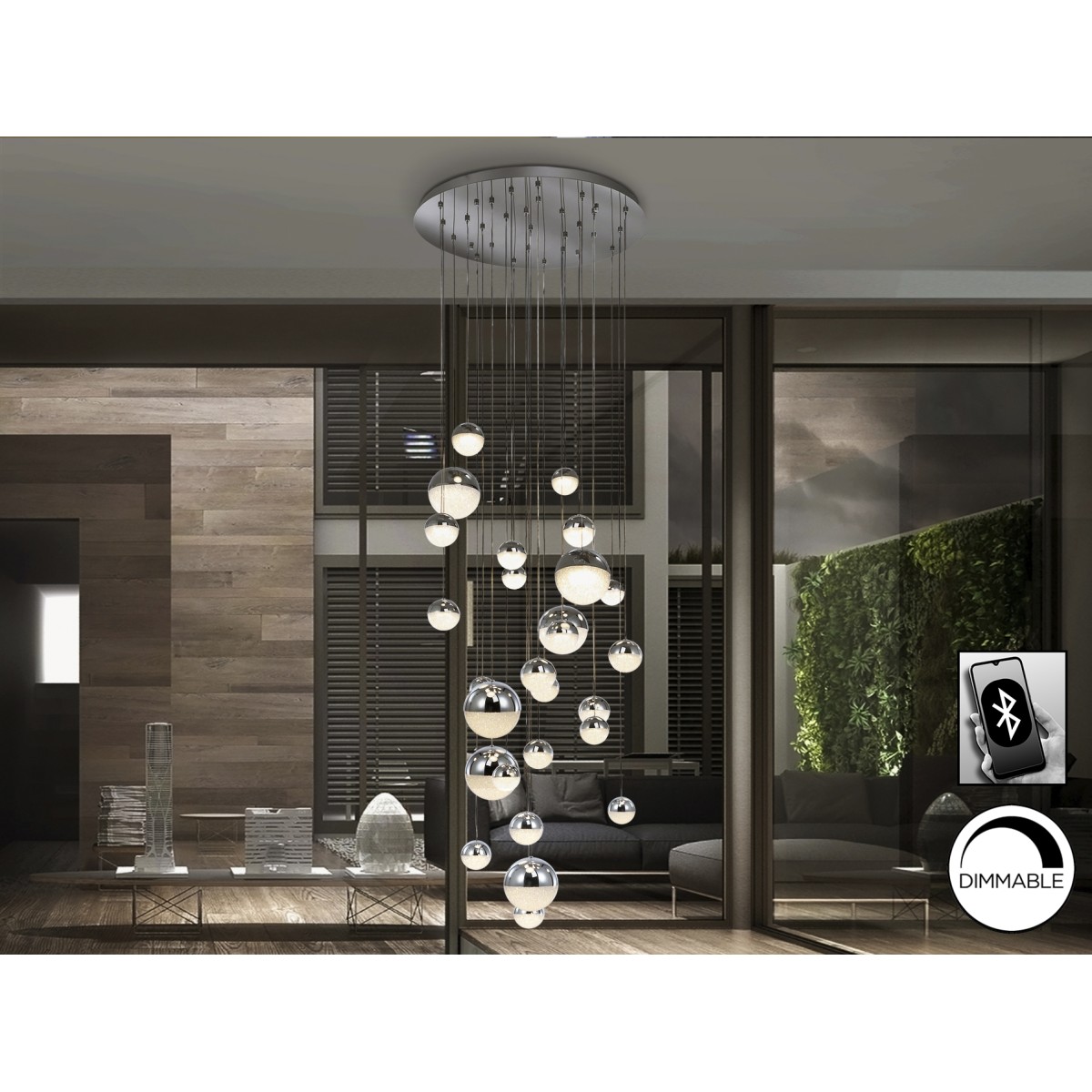 Подвесной светильник Sphere LED 27L Ø80 хром BLUETOOTH CCT 500 см