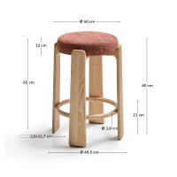 Полубарный табурет Granite из терракотовой синели и массива ясеня с натуральной отделкой