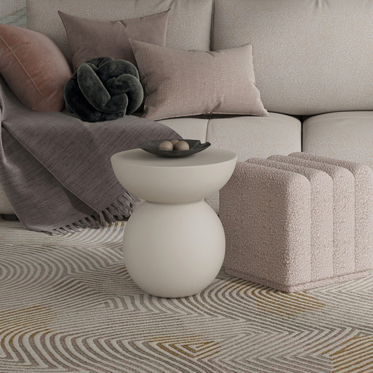 Приставной столик WABI SABI, MOD INTERIORS (белый, бежевый, арт. MDI.ST.WS.23)