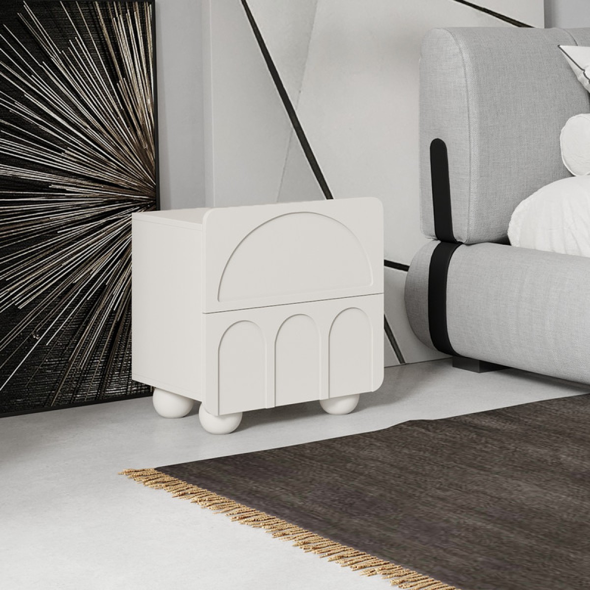 Прикроватная тумбочка WABI SABI, MOD INTERIORS (белый, бежевый, арт. MDI.BST.WS.30)