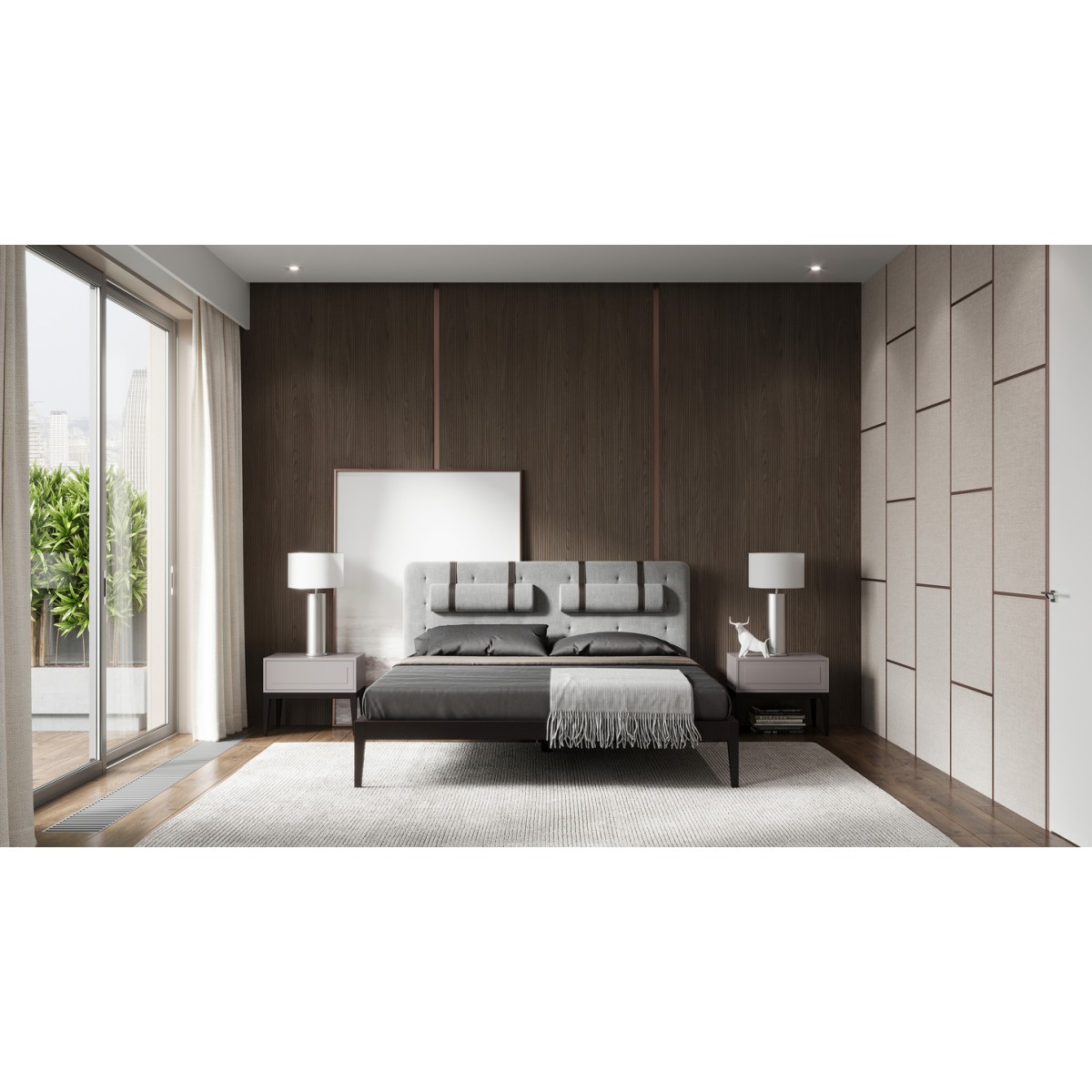 Кровать с решеткой MARBELLA, MOD INTERIORS (серый, дерево)